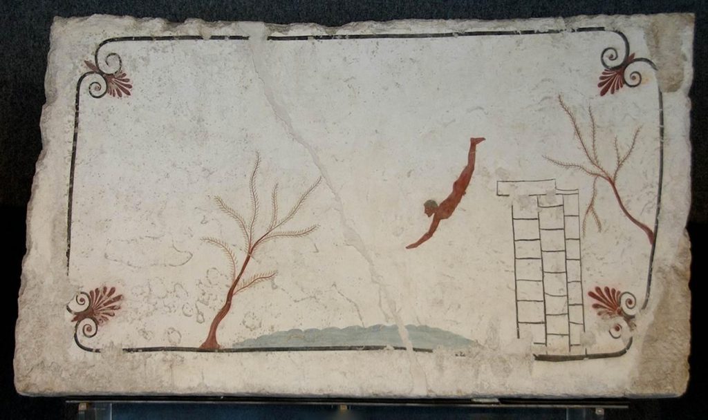 The Tomb of the Diver (local limestone, circa 470BC), Paestum, present-day Italy. From