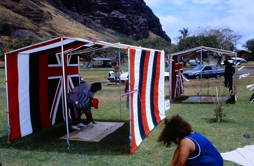 Bernice Akamine, Ku'u One Hanau (1999). Hawaiian flag, metal